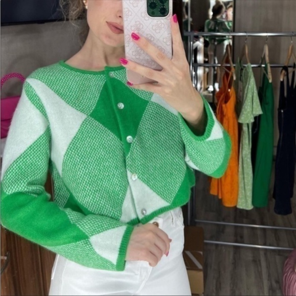 ZARA Argyle Jacquard knit cardigan 5755/022 - Picture 10 of 16